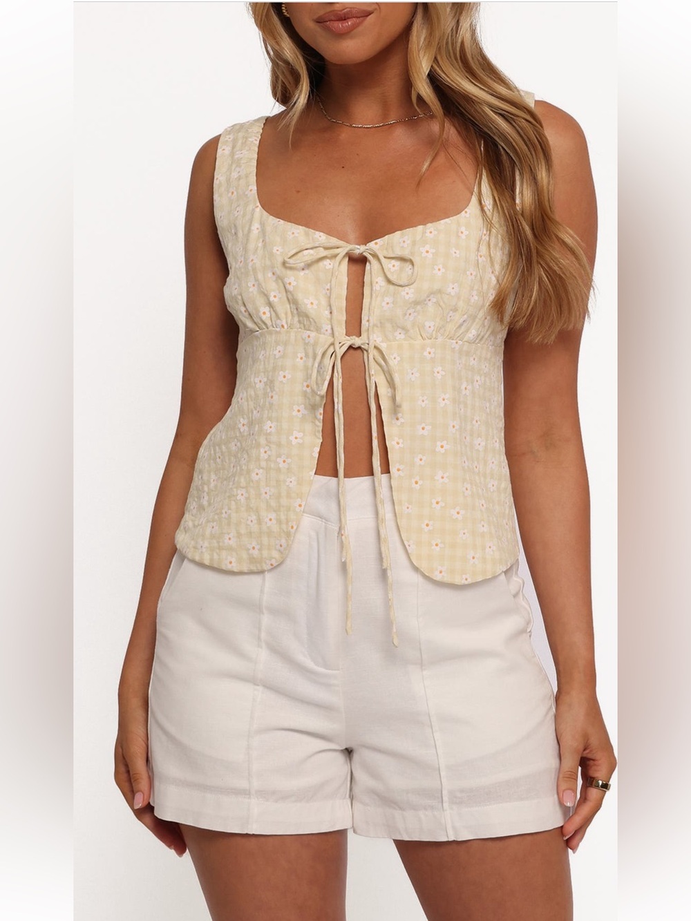 Petal & Pup Capra Floral Gingham Tie Front Tank, Size XS NWT